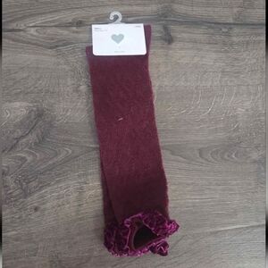 Girls pointelle burgundy boot socks NEW